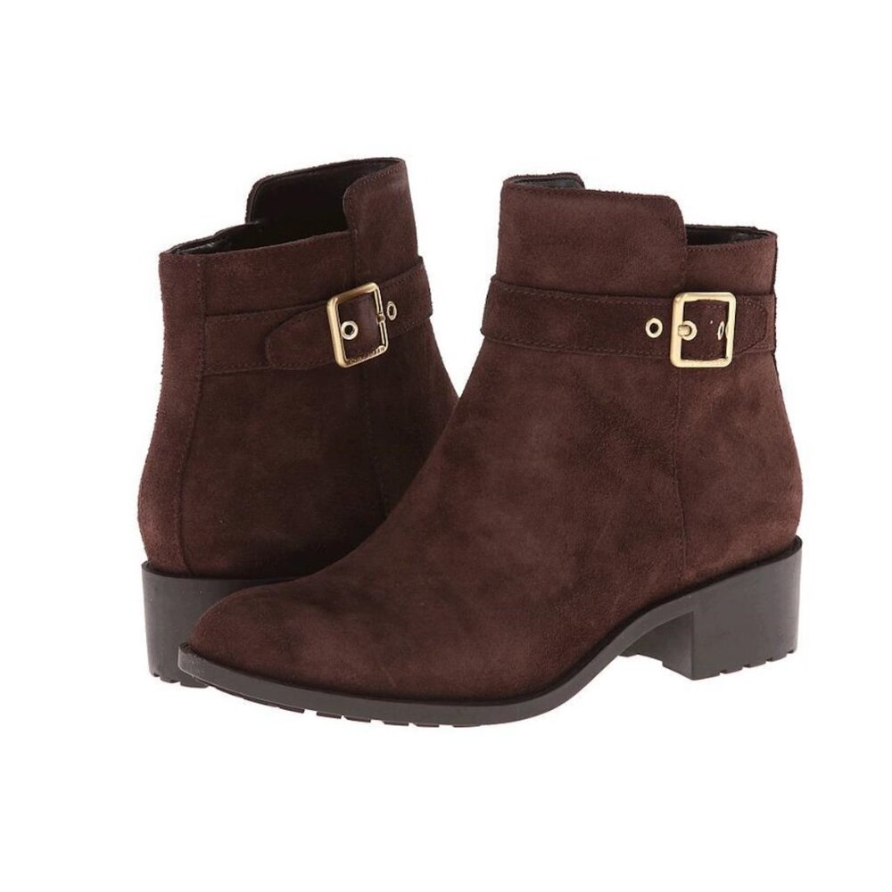 COLE HAAN Indiana Waterproof Suede Ankle Boots Brown Zip